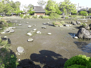 熊本の水前寺成趣園の池の水が戻っています